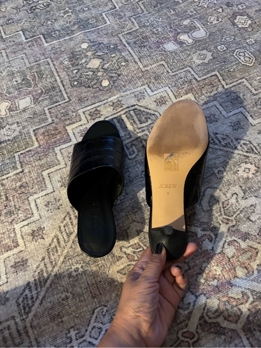 J. Crew Black Croc-Embossed size 6 Slide Mules - Picture 2 of 6